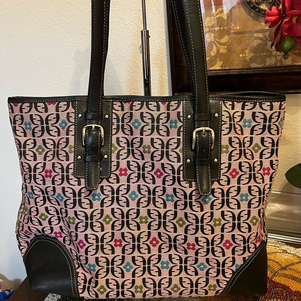Fossil Multi Colored Largeshoulder Tote.Black Lea… - image 4
